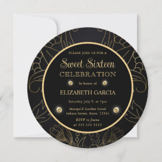 Botanisches 16 . Geburtstag in elegantem Schwarz u Einladung