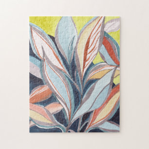 Botanisches abstrakte Aquarell-Kunst-Puzzle Puzzle