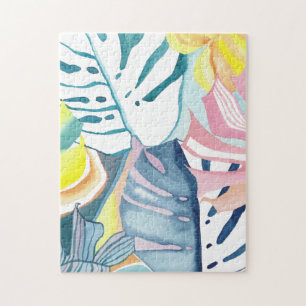 Botanisches abstrakte Wasserfarben-Kunst-Puzzle Puzzle
