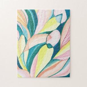 Botanisches abstraktes Aquarell-Kunst-Puzzle Puzzle