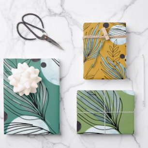 Botanisches Abstraktes Muster Geschenkpapier Set