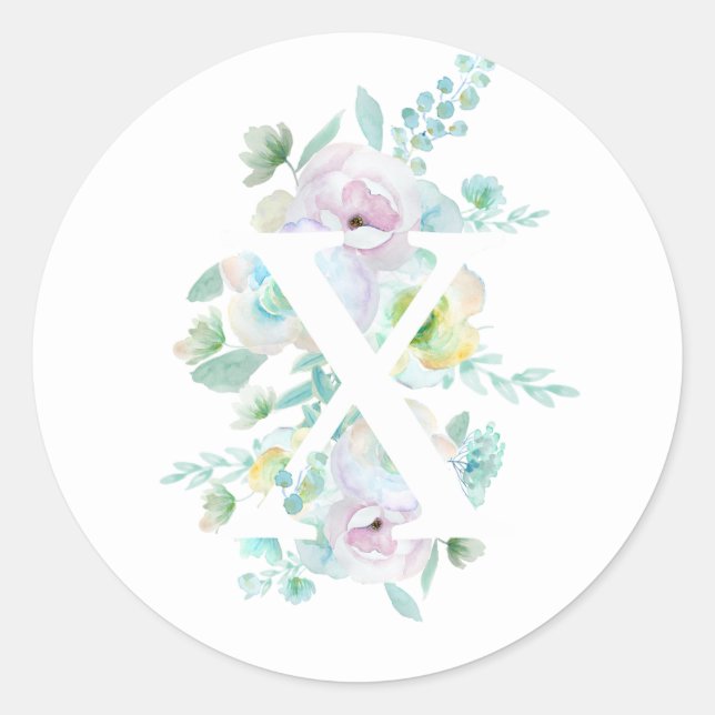 Botanisches Alphabet X grün und violett Runder Aufkleber (Vorderseite)