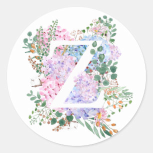 Botanisches Alphabet Z Hydrangea-Blume Runder Aufkleber