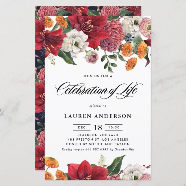 Botanisches Amaryllis und Mums-Feier des Lebens (Vorne/Hinten)