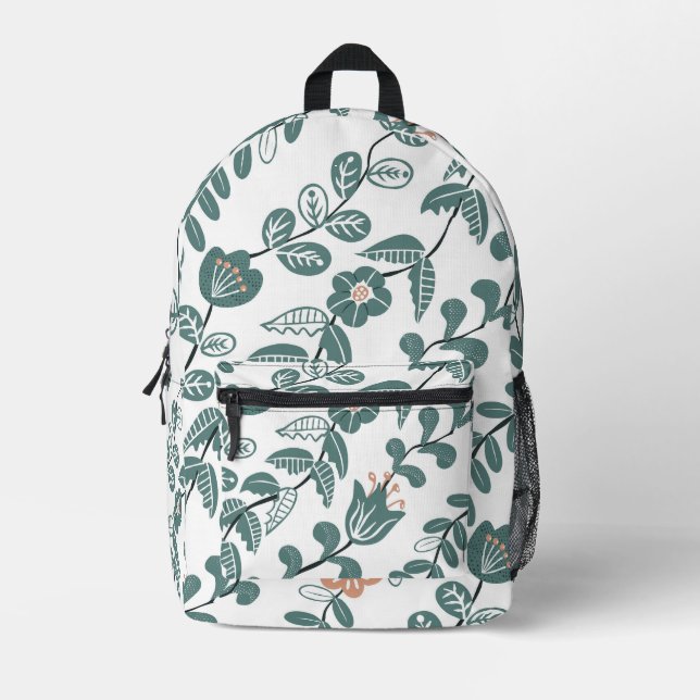 Botanisches Aquamarines Blumenmuster Bedruckter Rucksack (Vorderseite)