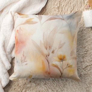 Botanisches Aquarell – Blau, Creme & Warme Blüten Kissen