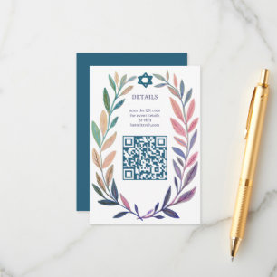 Botanisches Aquarell CUSTOM QR Bar Mitzwa Begleitkarte