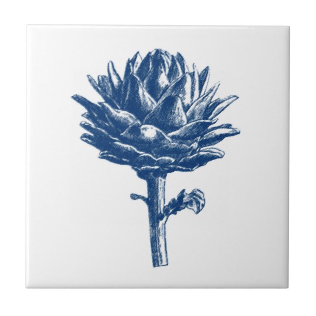 Botanisches Artichoke Print, Indigoblau und Weiß Fliese (Vorderseite)