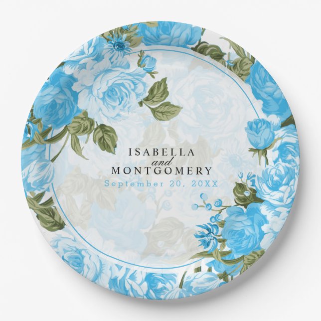Botanisches Baby Blue Floral Design Pappteller (Vorderseite)