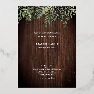 Botanisches Barnwood Sparkle String Lights Hochzei Folieneinladung