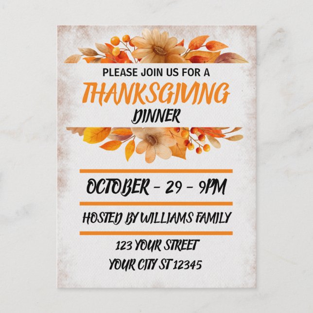 Botanisches Beige Erntedank Dinner Postkarte (Vorderseite)