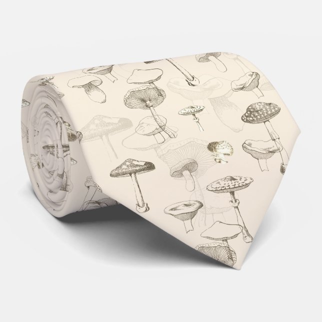 Botanisches Beige-Waldpilzmuster Krawatte (Gerollt)