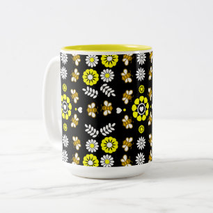 Botanisches Bienen-Blumen-Muster Zweifarbige Tasse