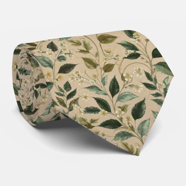 Botanisches Blatt Blumenmuster Krawatte (Gerollt)