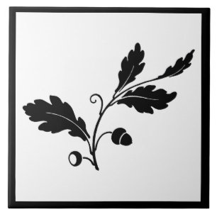 Botanisches Blatt Eichel Natur Floral Schwarz Weiß Fliese
