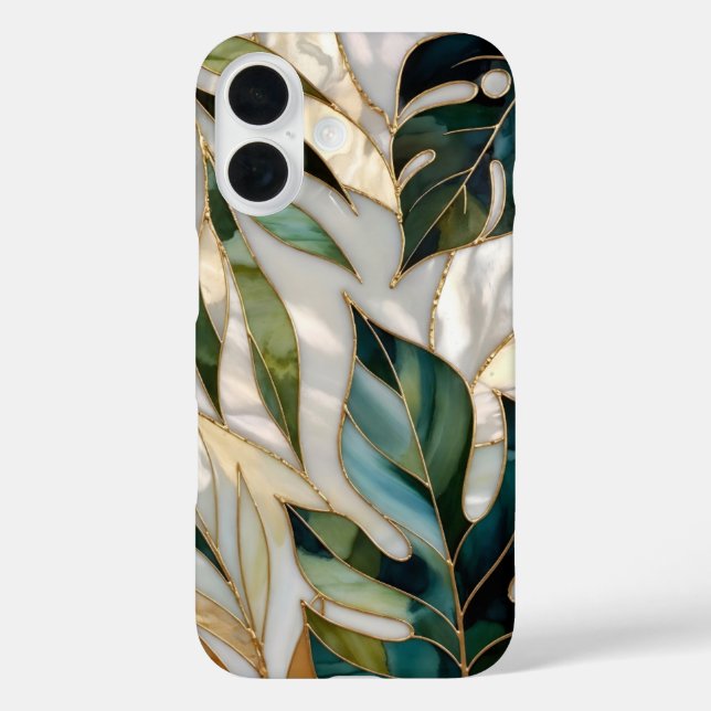 Botanisches-Blatt-iPhone-Case Grün Gold Buntglas Case-Mate iPhone Hülle (Rückseite)
