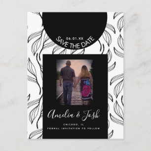 Botanisches Blatt Schwarze Formen Save the Date Postkarte