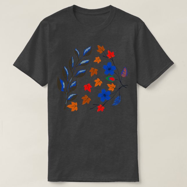 Botanisches Blatt- und Blume-Muster T-Shirt (Design vorne)