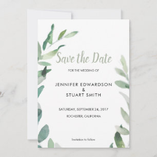Botanisches Blätter mit Aquarellfarben Save the Da Save The Date