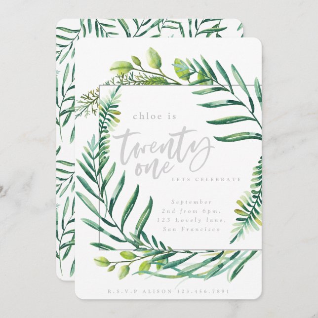 Botanisches Blattwerk - Einladung zum 21. (Vorne/Hinten)