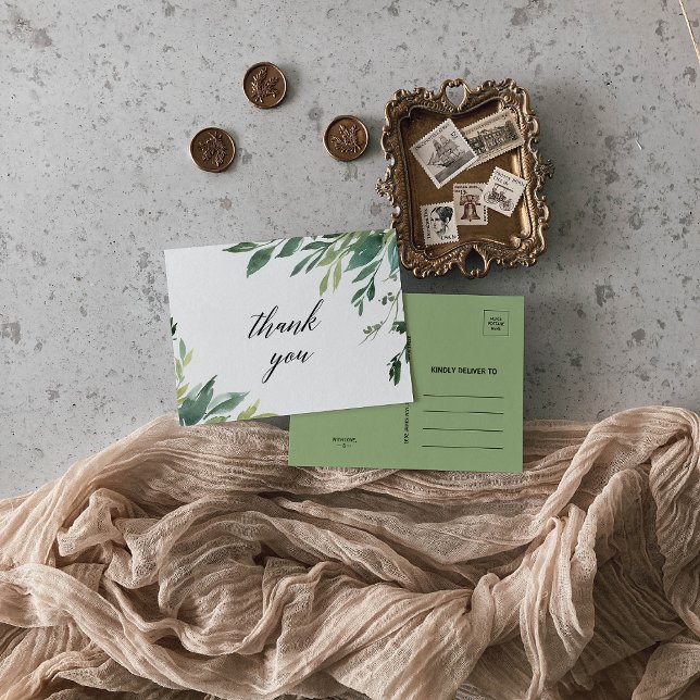 Botanisches Blattwerk Moderne Grüne Vielen Dank Postkarte (Von Creator hochgeladen)