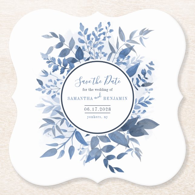 Botanisches Blattwerk Skript Navy Blau Save the Da Untersetzer (Vorderseite)
