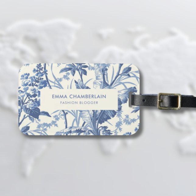 Botanisches Blau und Weiße Chinoiserie Custom Gepäckanhänger (Blue and White Floral Luggage tag with vintage and feminine style)