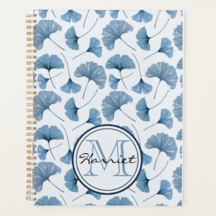 Botanisches Blau-Weiß-Monogramm Planer