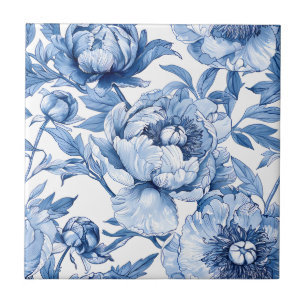 Botanisches Blaues Art Nouveau Blumen Badezimmer Fliese