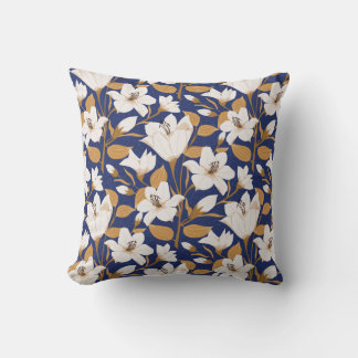 Botanisches blaues Beige-Lily-Floral-Muster Kissen