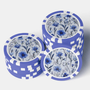 Botanisches blaues Blumenmuster Pokerchips