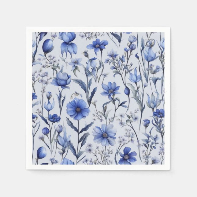 Botanisches blaues Blumenmuster Serviette (Vorderseite)