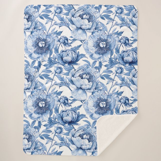 Botanisches blaues Flor Delikate Porzellan Blume Sherpadecke (Vorderseite)