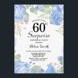 Botanisches Blaues Flora Überraschung 60. Geburtst Einladung<br><div class="desc">Botanisches blaues Floral Überraschung 60. Geburtstag Einladung. Blumenrosa-Erbsen Geburtstag Einladung für Frauen. Aquarell Floral Blume. Elegante Blume aus Rosa und Peony. Erwachsener Geburtstag. Weißer HintergrundSchwarz und Weiß. 13. 15. 16. 18. 20. 21. 30. 40. 50. 60. 70. 80. 90. 100. jedes Alter. Für weitere Anpassungen klicken Sie bitte auf die...</div>