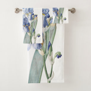 Botanisches blaues Iris-Blumen Redoute Badhandtuch Set