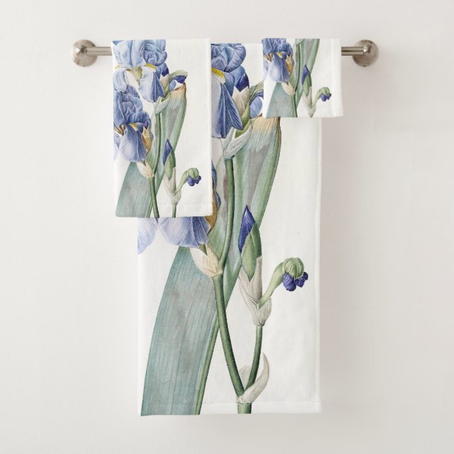 Botanisches blaues Iris-Blumen Redoute Badhandtuch Set (Insitu)