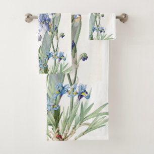Botanisches blaues Iris-Blumen Redoute Badhandtuch Set