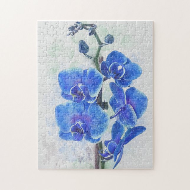 Botanisches blaues Orchid Wasserfarbe Art 250 Stüc Puzzle (Vertikal)