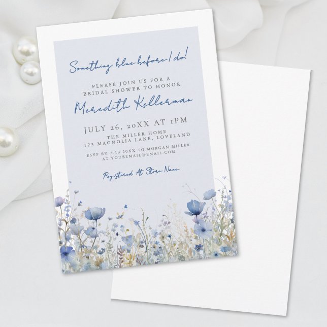 Botanisches blaues Wildblume Blumengebirge Brautpa Einladung (Botanical Blue Wildflower Floral Bridal Shower Invitation)