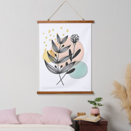 Botanisches Bliss - Minimalistische Blumenkunst Wandteppich Mit Holzrahmen