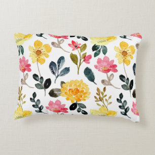 Botanisches Bliss - Rosa und Gelbe Blume Dekokissen