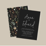 Botanisches blühendes Hochzeitschwarz Einladung<br><div class="desc">Hochzeit Wasserfarbe botanische florale stilvolle moderne minimale Hochzeitseinladung Karte.</div>