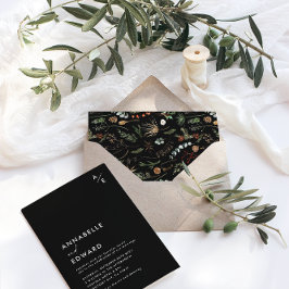 Botanisches blühendes Hochzeitschwarz Einladung