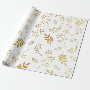 Botanisches BlumenBlätter-Imitat-Goldfolien-Weiß Geschenkpapier