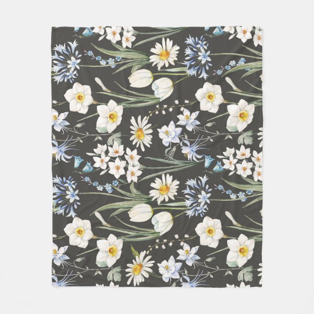 Botanisches, blumengeschmücktes Muster in Wasserfa Fleecedecke (Vorderseite)