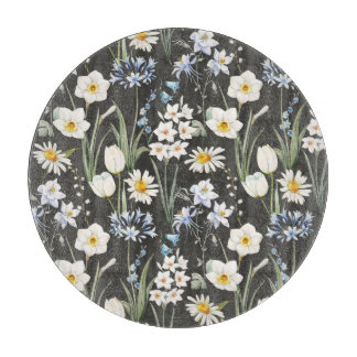 Botanisches, blumengeschmücktes Muster in Wasserfa Schneidebrett