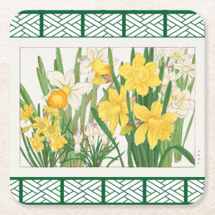 Botanisches Blumengrün und Gelb Rechteckiger Pappuntersetzer