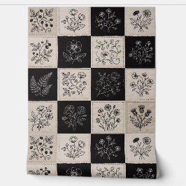 Botanisches Blumenleder-Optik-Patchwork-Gestickt Tapete