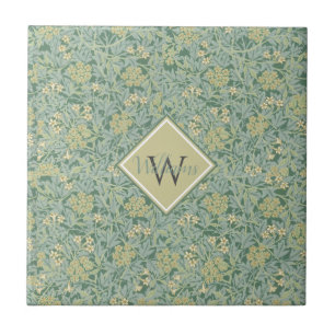 Botanisches Blumenmuster Antik Teal und Gelb Fliese