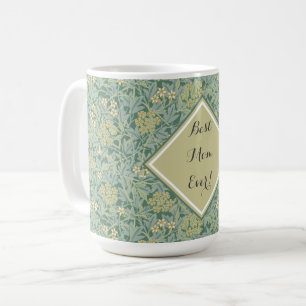 Botanisches Blumenmuster Antik Teal und Gelb Kaffeetasse